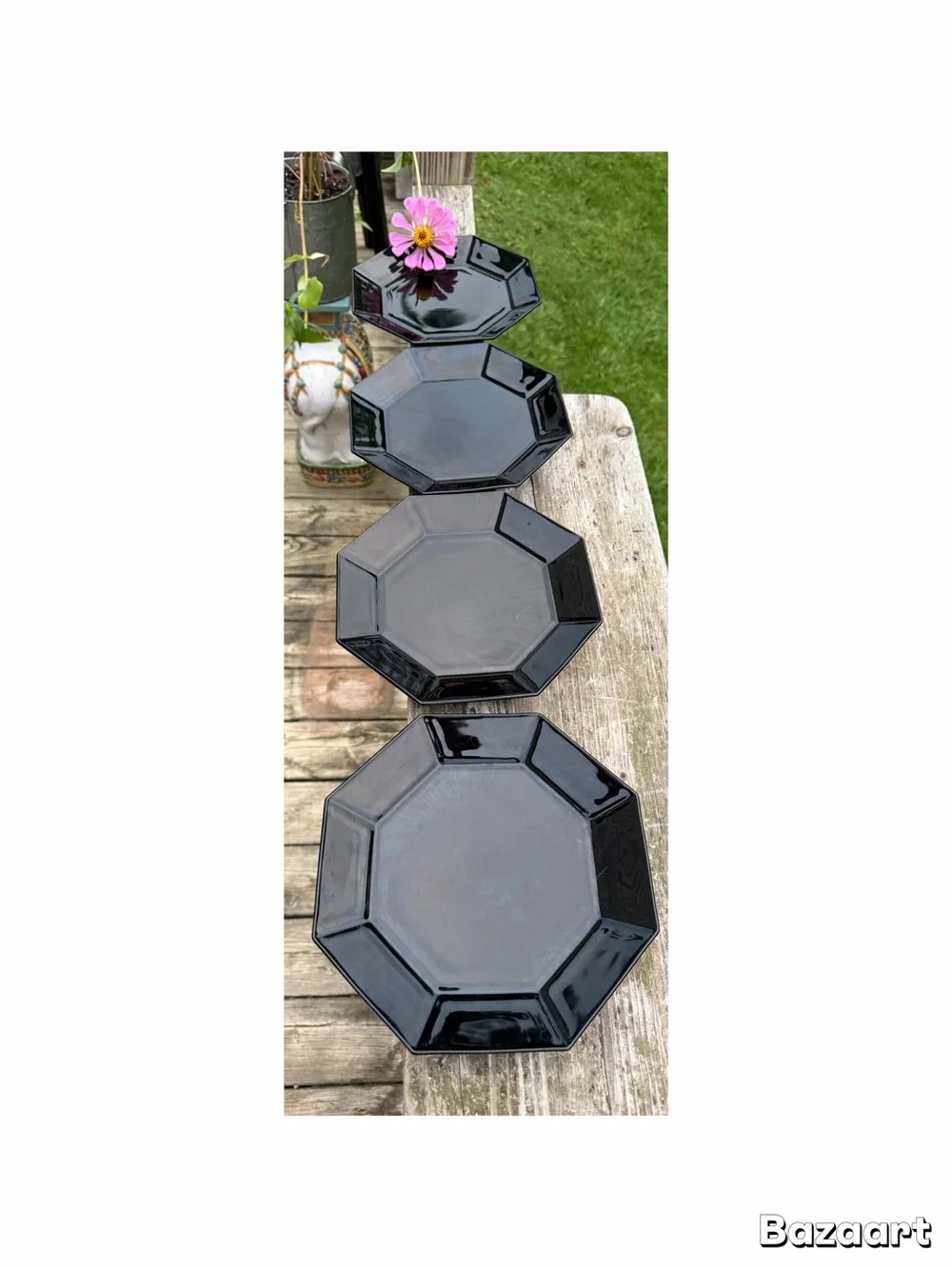 Black Octagonal Ceramic Salad/Dessert Plates - Set of 4